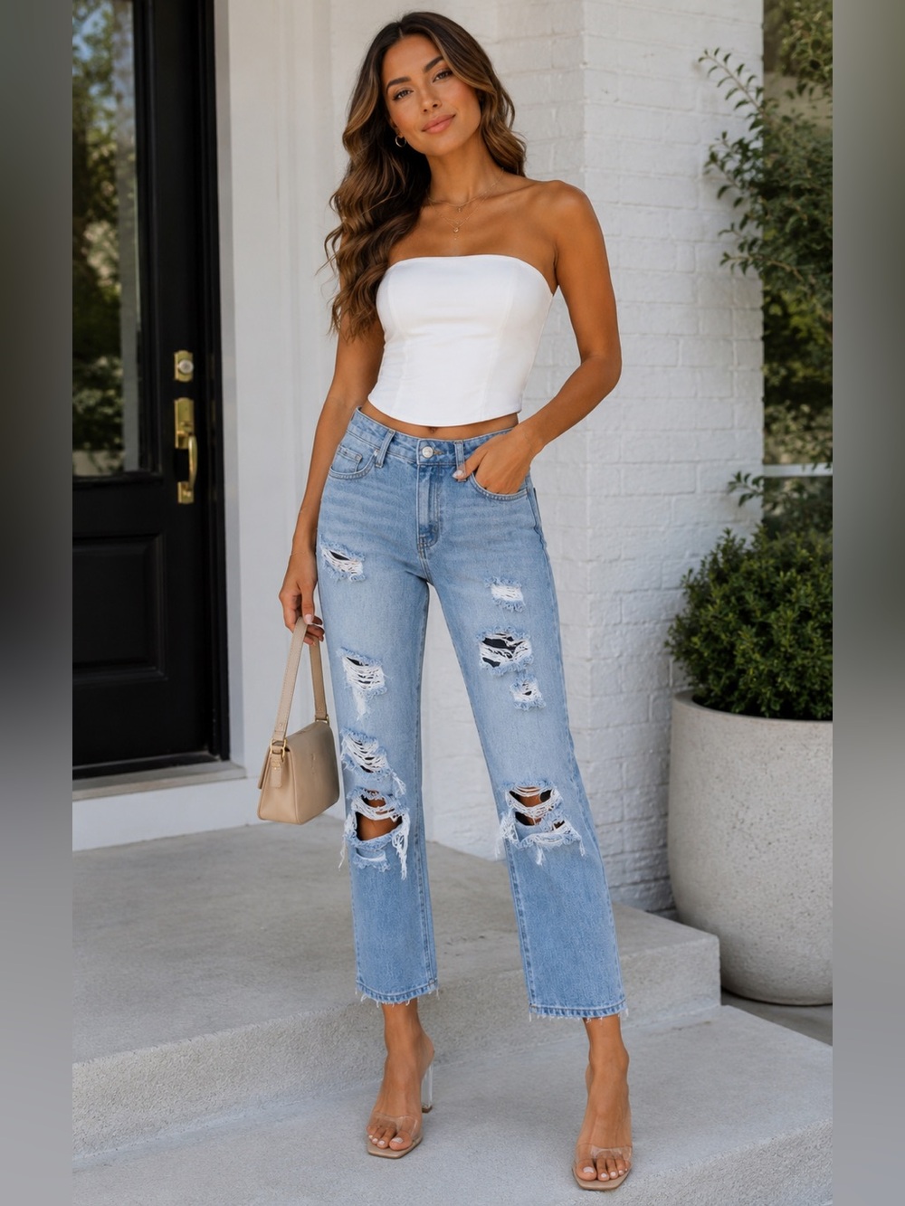 Vervet High Rise Distressed Crop Straight Leg Jeans - Size 25